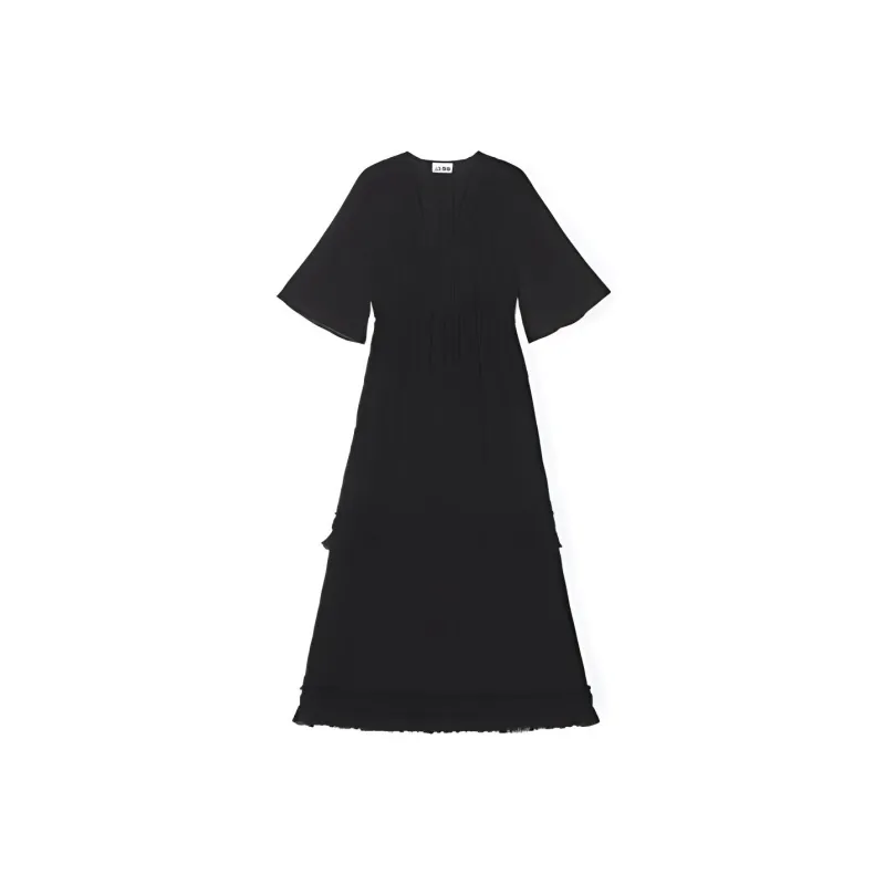 GANNI Pleated Georgette Maxi Dress-0