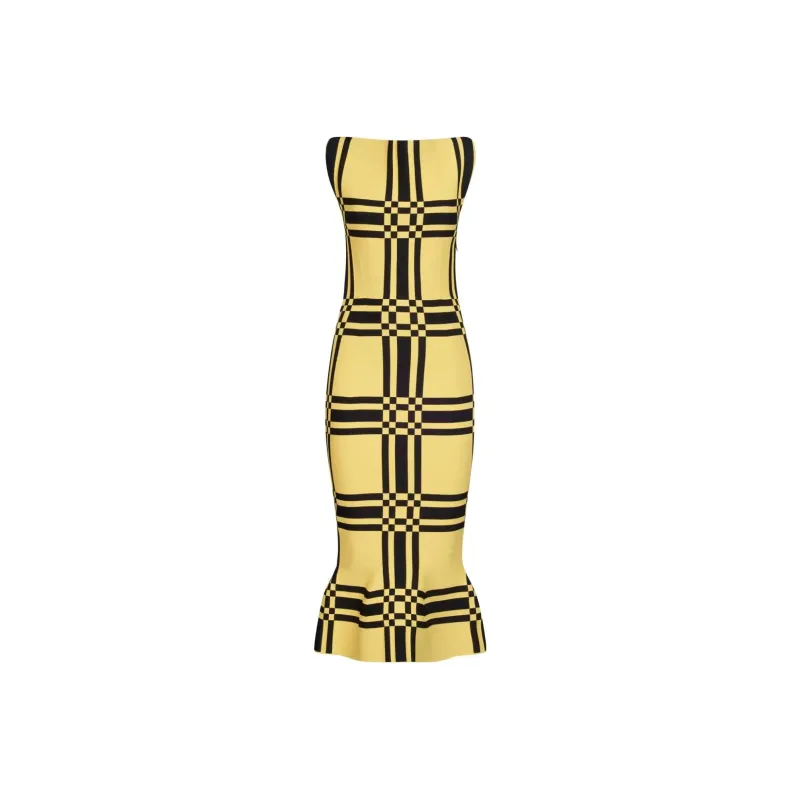 MARNI Maxi Check Viscose Sheath Dress 'Maize'-0