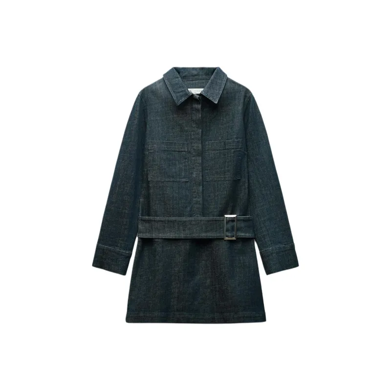ZARA ZW Series Long Sleeved Dress Women's Dark Blue-0