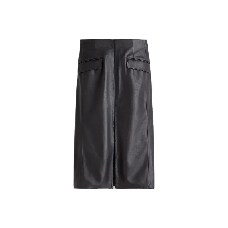 H&M Leather Long Skirt Women's Black-0