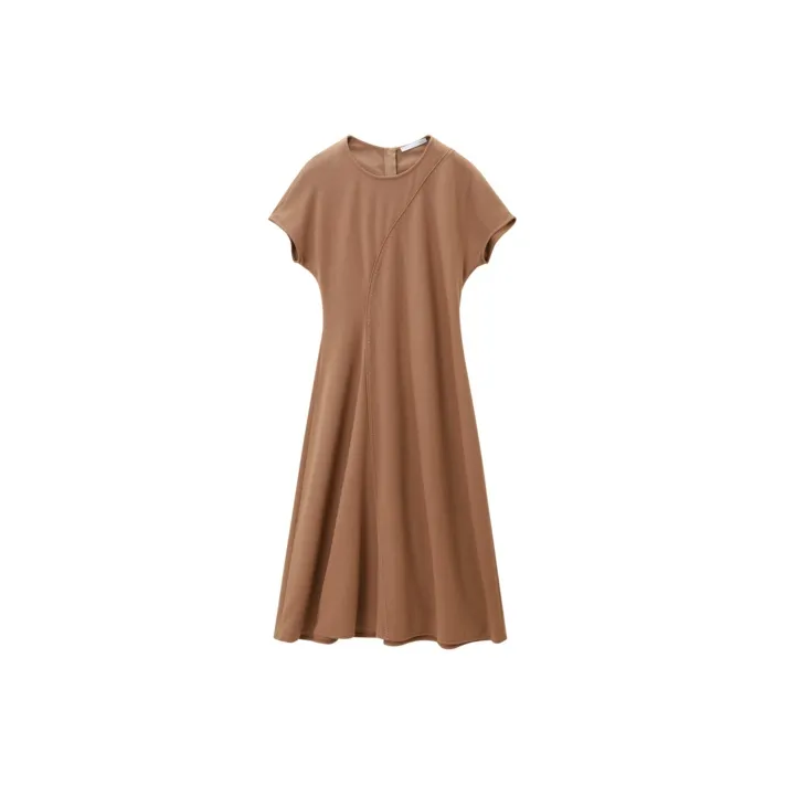OVV Long Sleeved Dresses Women's Camel Solid Color A3-0