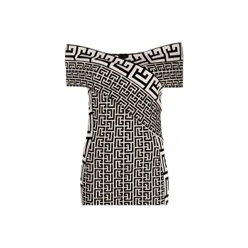 BALMAIN Monogrammed Denuded Shoulder Mini Dress