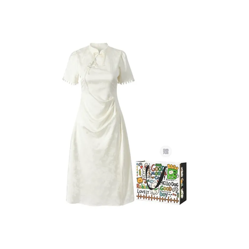 ZVJH Short Sleeved Dresses Women's Apricot-0
