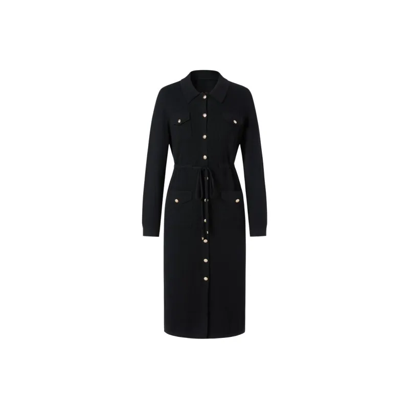 JZ Juzui Long Sleeved Dress Women's Plain Black-0