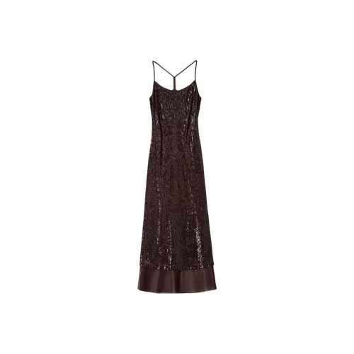 Roselingling Slip Dresses Women's Cold-Pressed Brown