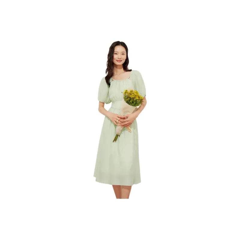 Fragment Short Sleeved Dress Women's Pea Green-0
