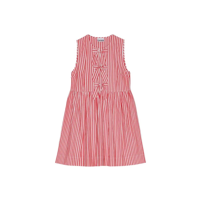 GANNI Striped Bow Detailed Mini Dress-0