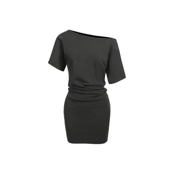 Short Sleeved Dress Style Women's Dark Gray Single Item