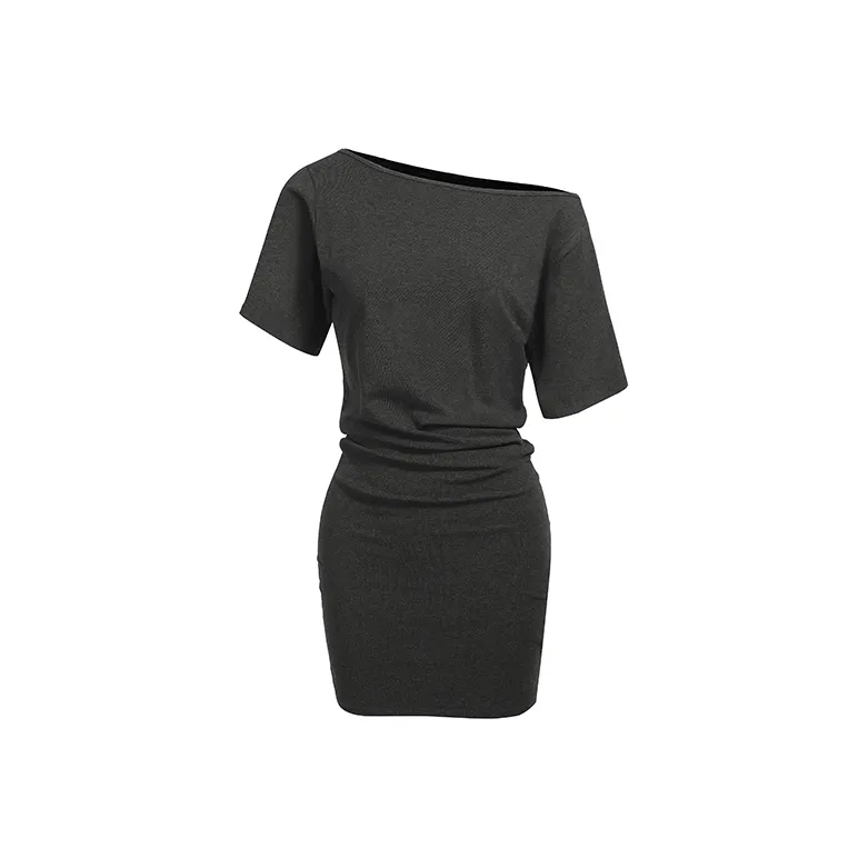 Short Sleeved Dress Style Women's Dark Gray Single Item-0