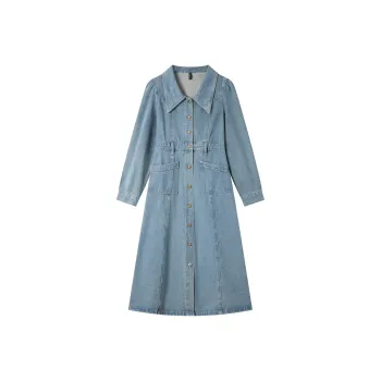 VIMLY Long Sleeved Dresses Women's Dark Denim Blue