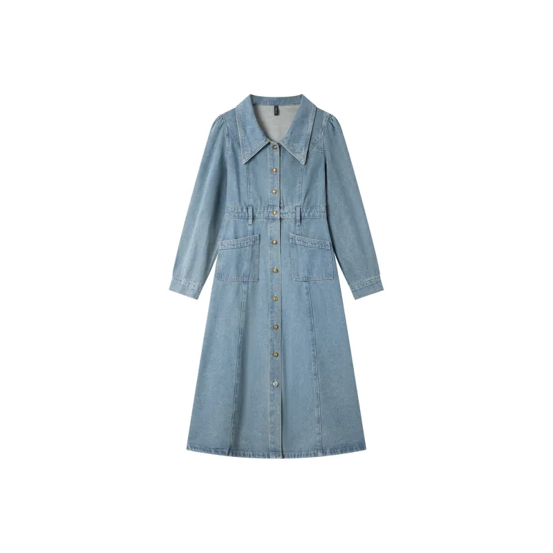 VIMLY Long Sleeved Dresses Women's Dark Denim Blue-0