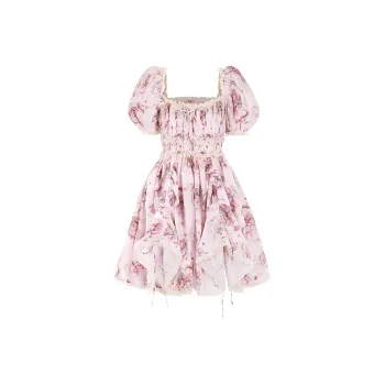 Selkie Collection Short Sleeved Dresses Women's Apricot Base With Heart Ribbon Print