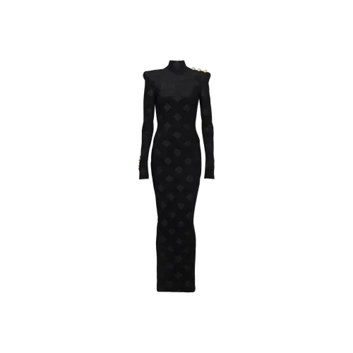BALMAIN Gingham Bouclé Maxi Dress