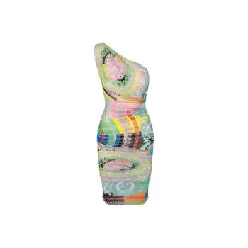 VERSACE Patchwork Effect One Shoulder Draped Dress 'Multicolor'