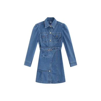 Garbege Long Sleeved Dresses Women's Blue