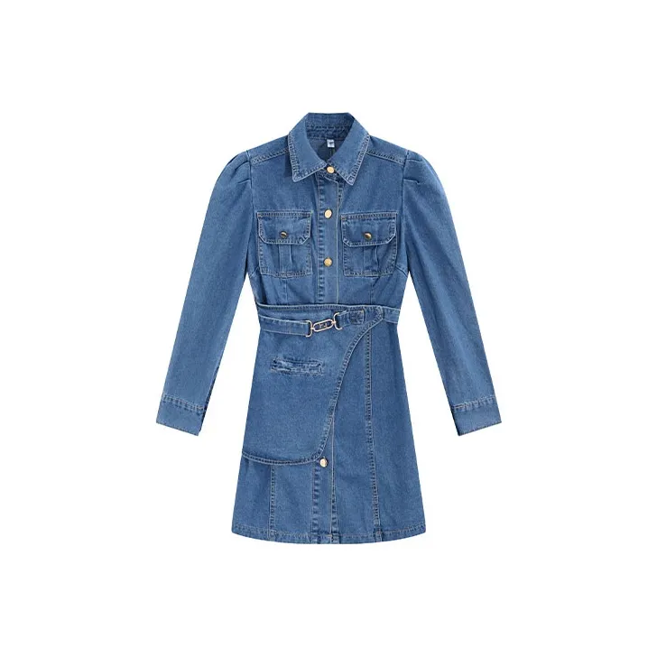 Garbege Long Sleeved Dresses Women's Blue-0
