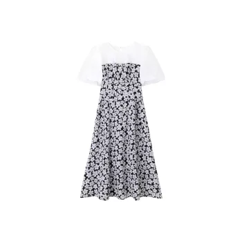 NAWAIN Short Sleeved Dresses Women's Black With Print