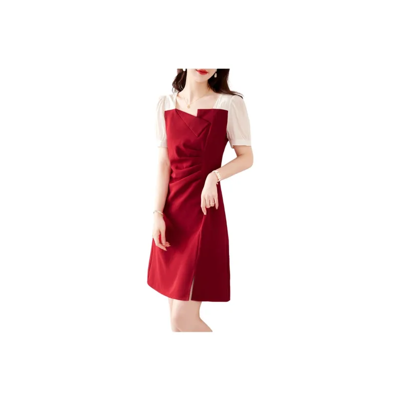 Still Quiet Short Sleeved Dress Women's Red-0