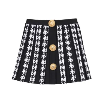 BALMAIN Houndstooth Pleated Knit Mini Skirt 'Noir/Blanc'