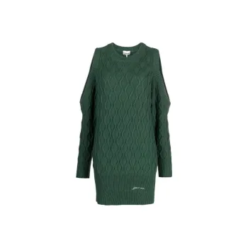 GANNI Cold-Shoulder Crewneck Knitted Dress
