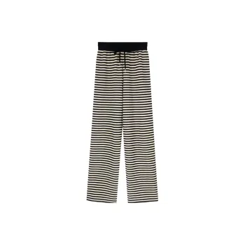 NEMOWU Casual Pants Women's Black White Stripes