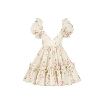 Selkie Short Sleeved Dresses Women's Milk White With Summer Petal Print