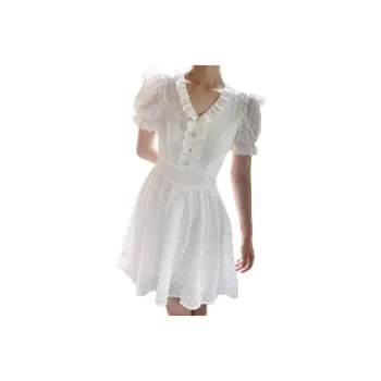 Letter Short Sleeved Dresses Women's White