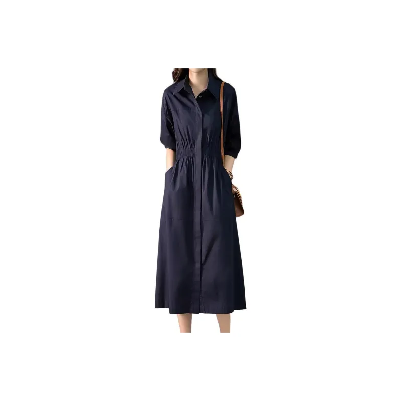 Mapping Short Sleeved Dresses Women's Navy Blue-0