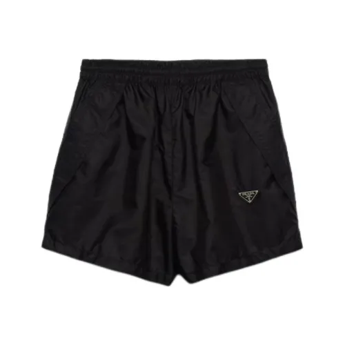 PRADA High Waist Logo Plaque Track Shorts