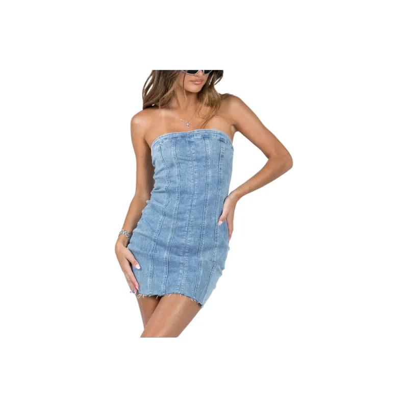 PRINCESS POLLY HOUSER MINI DRESS Sleeveless Dress Women's DENIM/Denim-0