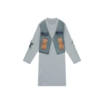 ELF SACK Long Sleeved Dress Women's Kitten Light Gray
