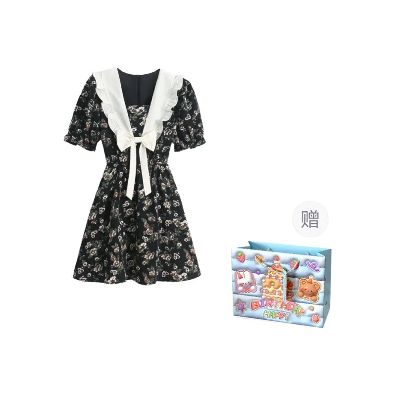 TWOPLUMGIRLS Short Sleeved Dress Women's Black-0