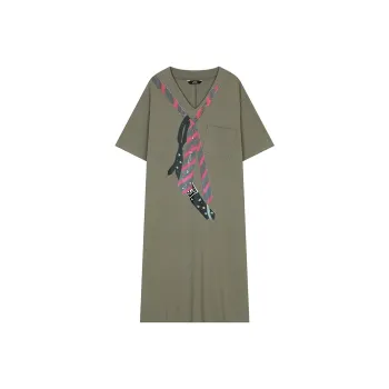 ELF SACK Short Sleeved Dress Women's Tie Gray Green