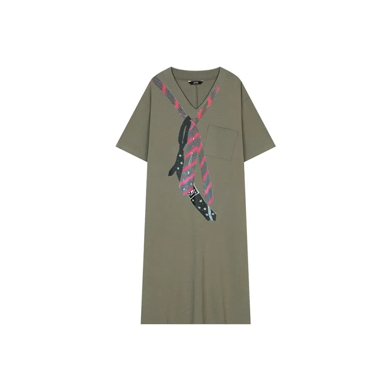 ELF SACK Short Sleeved Dress Women's Tie Gray Green-0