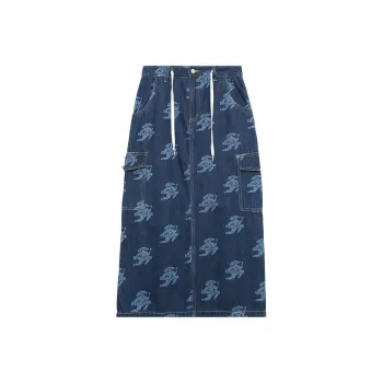 MUGUOGUOMU Denim Long Skirts Women's Dark Blue