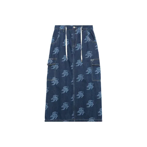MUGUOGUOMU Denim Long Skirts Women's Dark Blue