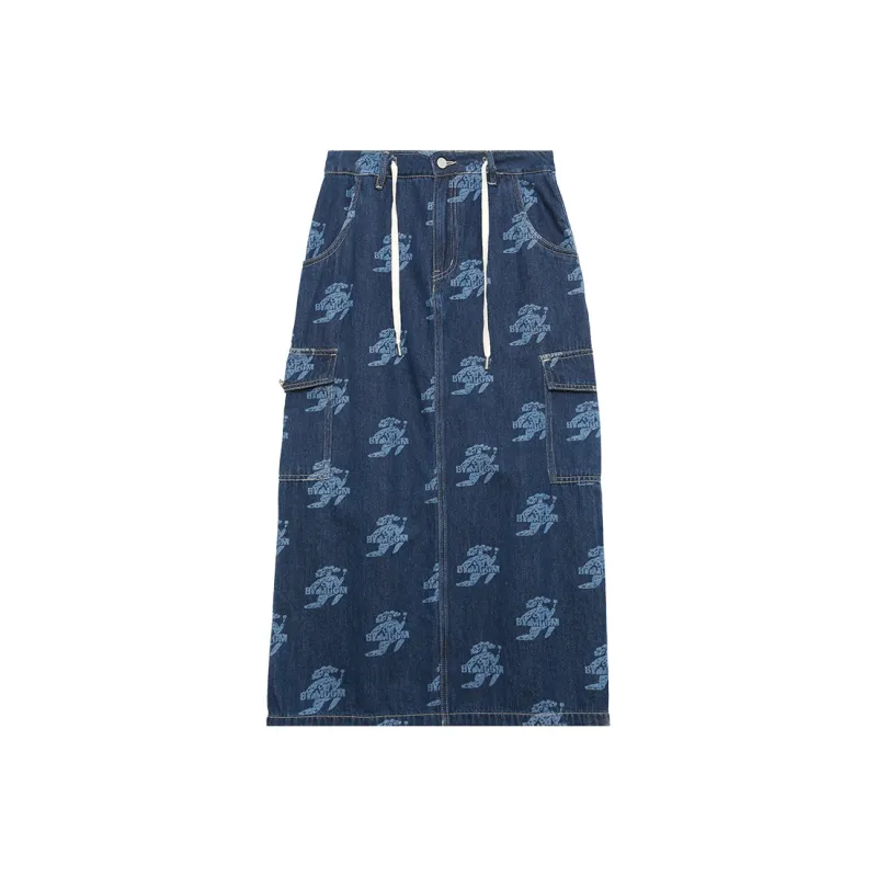 MUGUOGUOMU Denim Long Skirts Women's Dark Blue-0