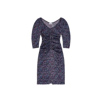 GANNI Gathered Satin Midi Dress