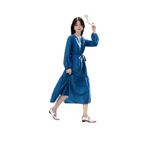 Mo Han Yi Mei Long Sleeved Dresses Women's Blue