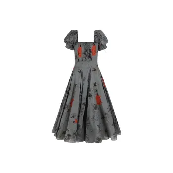 Selkie Collection Short Sleeved Dresses Women's Gray Green Base With Painting Draft Print
