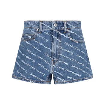 Alexander Wang Allover Logo Printed Denim Shorts