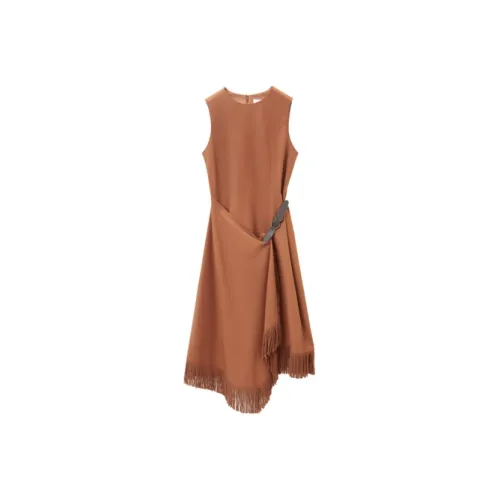 OVV Long Sleeved Dresses Women's Caramel Solid Color A3