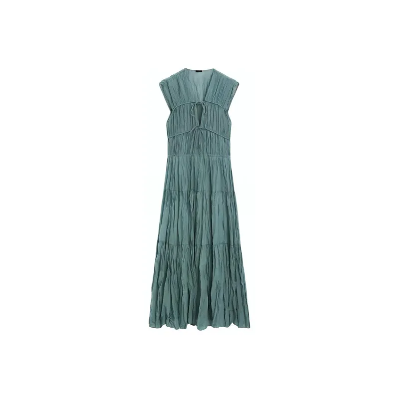 Massimo Dutti Sleeveless Dress Women's Blue Green-0