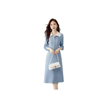 VIMLY Long-Sleeved Dresses Women's Blue