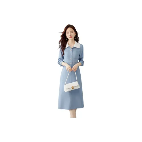 VIMLY Long Sleeved Dresses Women's Blue
