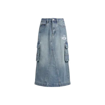 Adidas Originals Denim Long Skirts Women's Light Blue
