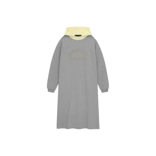 Fear Of God Essentials Women's Nylon Fleece Hooded Dress Dark Heather Oatmeal/Garden Yellow