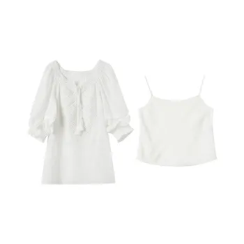 3COLOUR Shirt Matching Set Women's Cloud White+Camisole