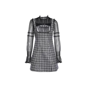 XOOR Long Sleeved Dresses Women's Black White Plaid
