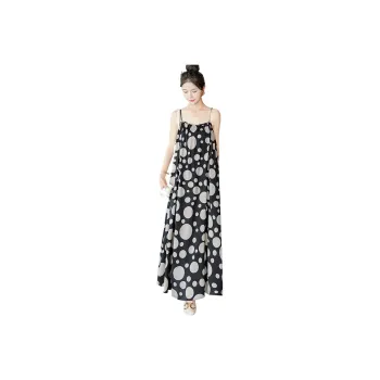 Cypress House Slip Dress Women's Black Base Khaki Dot